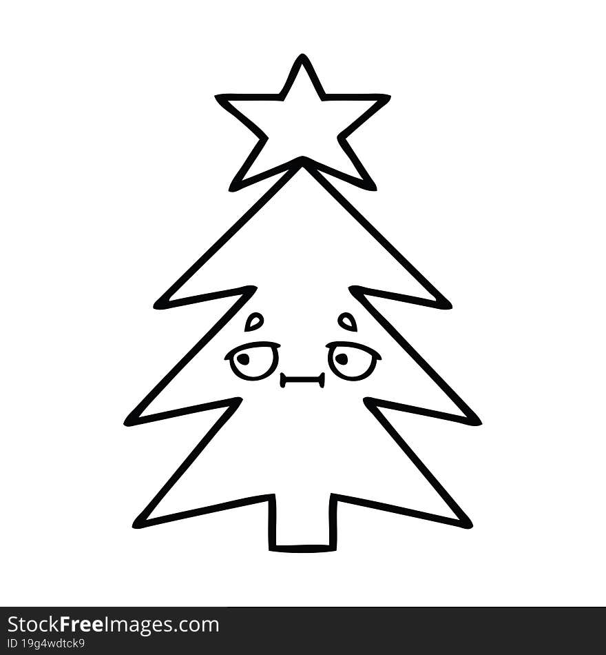 line drawing cartoon of a christmas tree