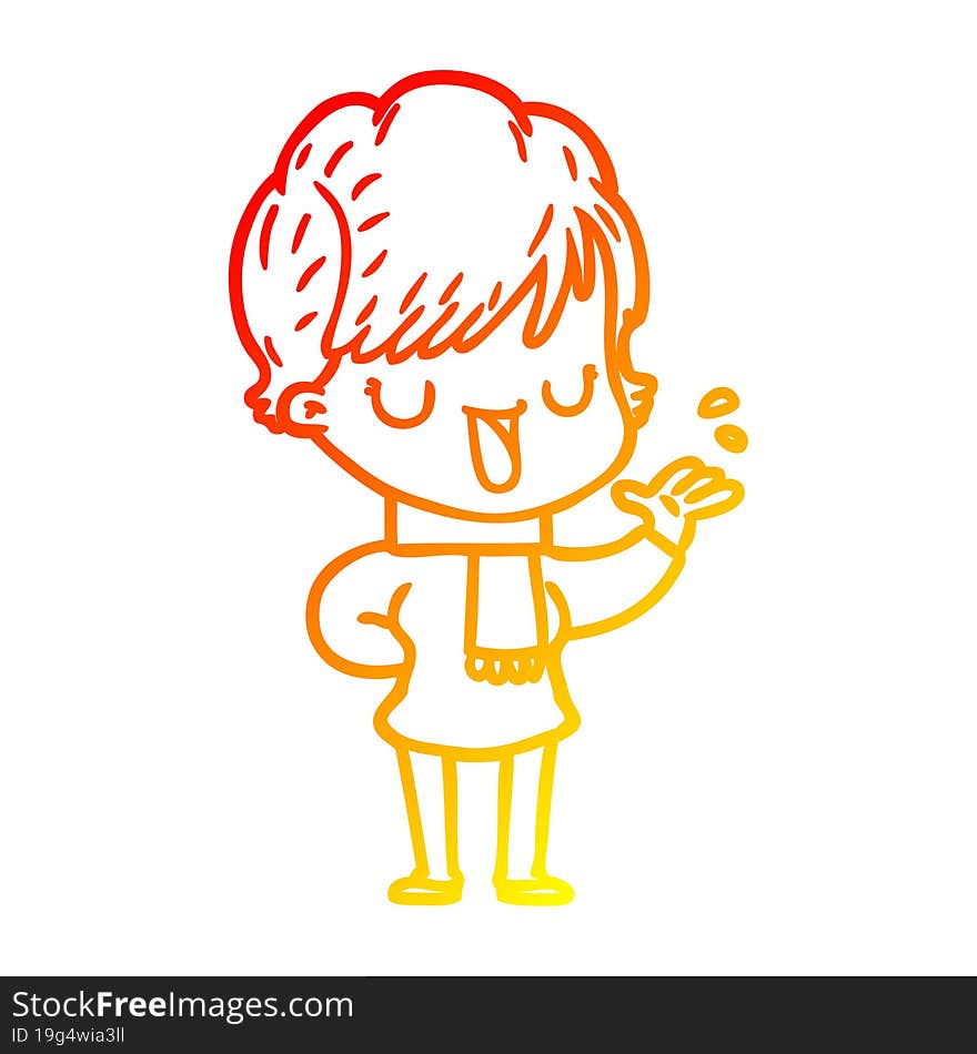 warm gradient line drawing of a cartoon woman talking