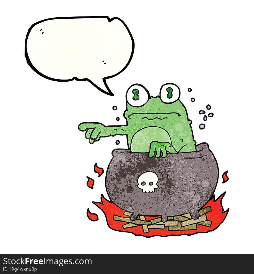 speech bubble textured cartoon halloween toad in cauldron