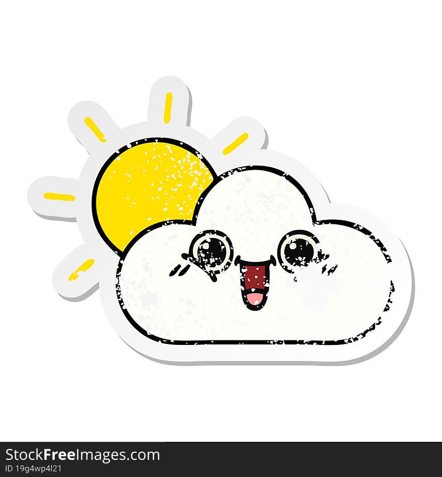 distressed sticker of a cute cartoon sun and cloud