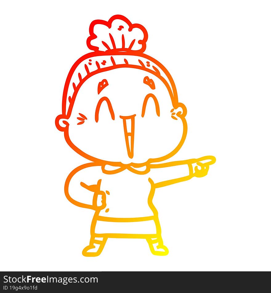 Warm Gradient Line Drawing Cartoon Happy Old Lady