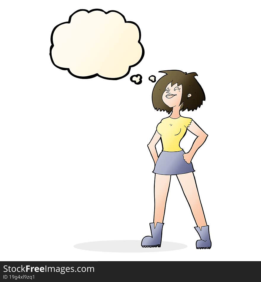 cartoon capable woman with thought bubble