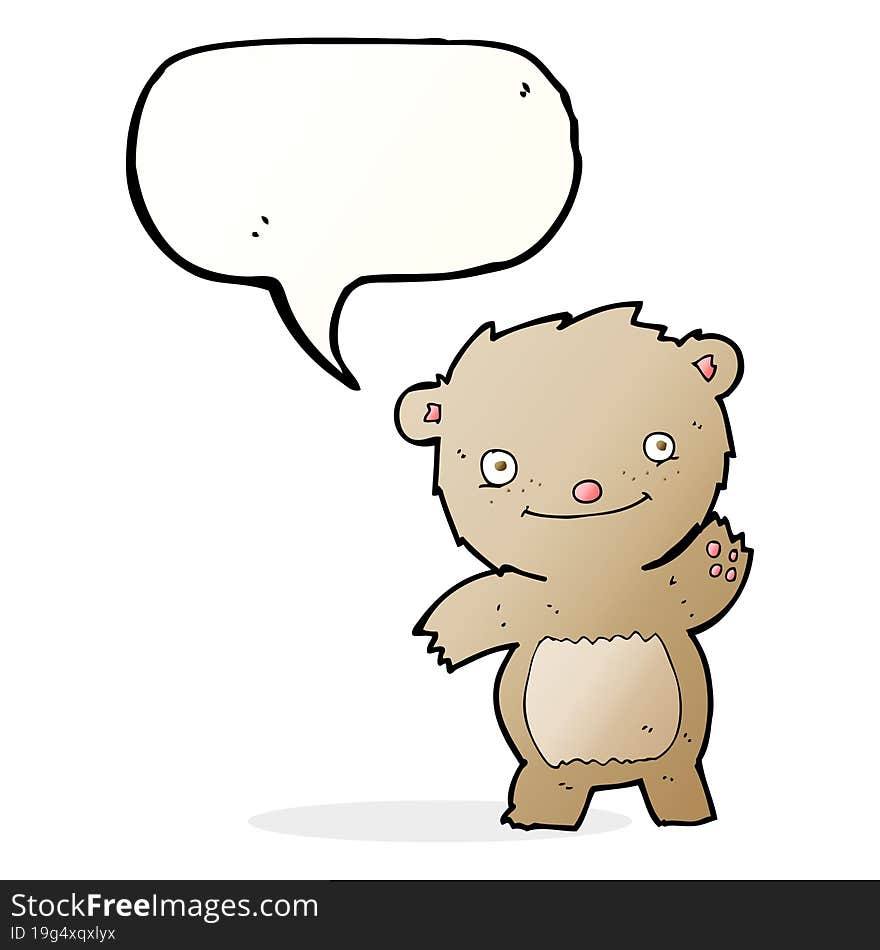 Cartoon Waving Teddy Bear With Speech Bubble