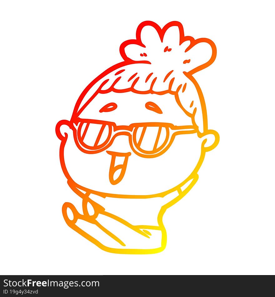 warm gradient line drawing cartoon happy woman wearing spectacles