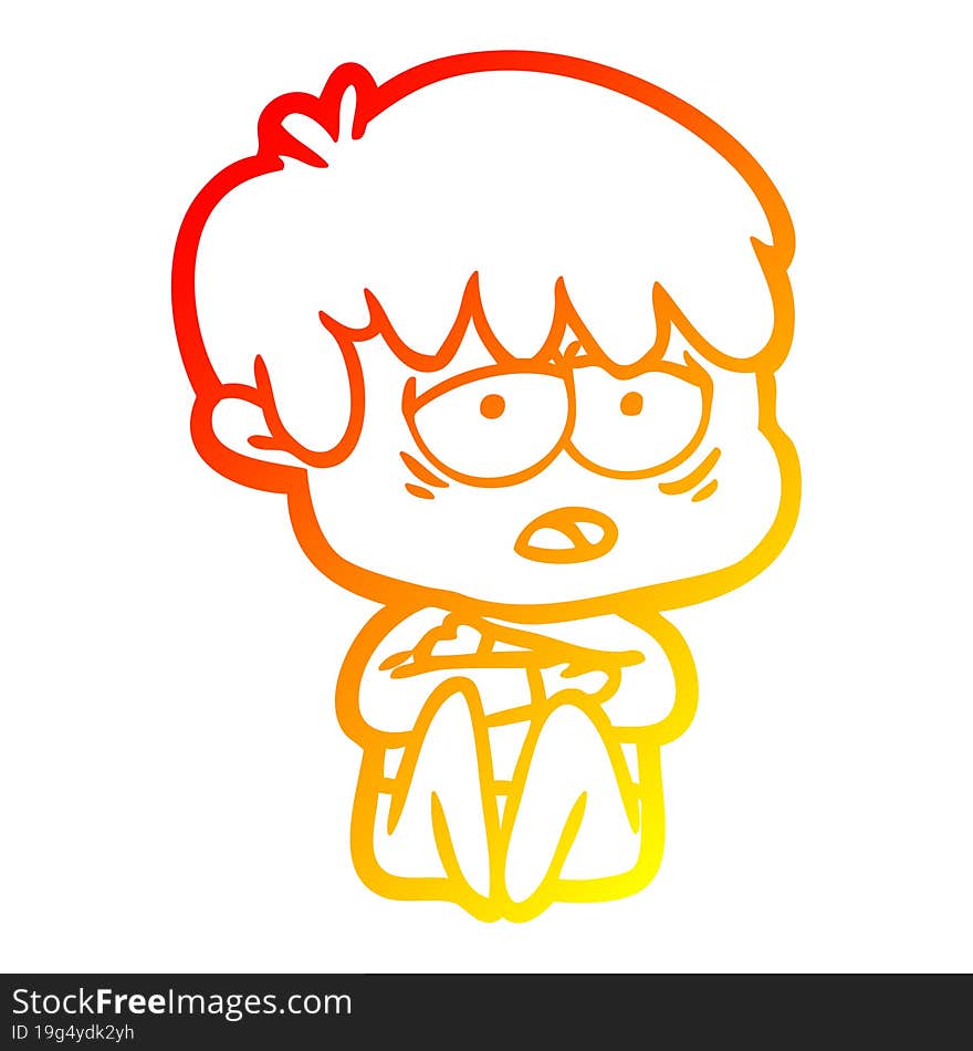 warm gradient line drawing cartoon exhausted boy