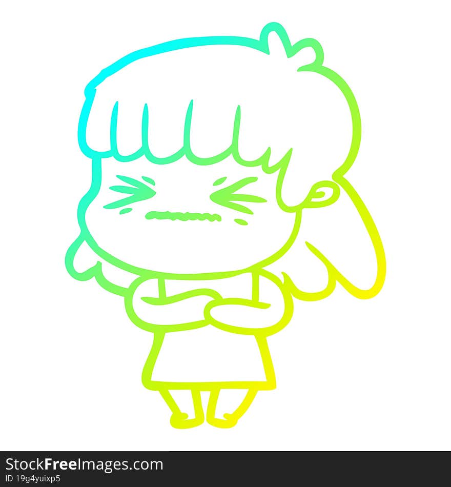 cold gradient line drawing of a cartoon angry girl