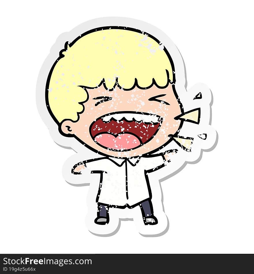 Distressed Sticker Of A Cartoon Laughing Man