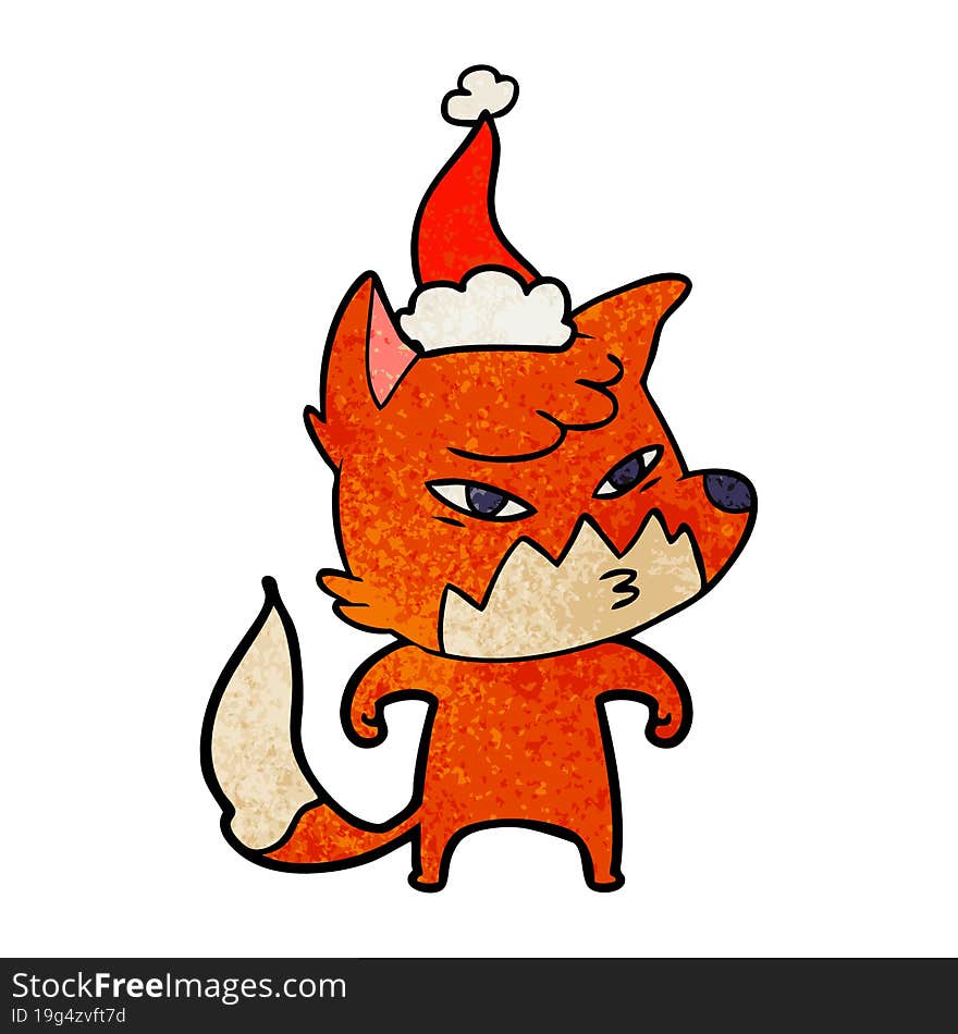 clever textured cartoon of a fox wearing santa hat