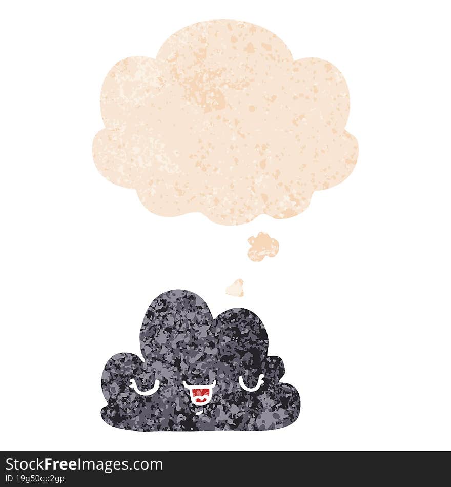 cute cartoon cloud and thought bubble in retro textured style