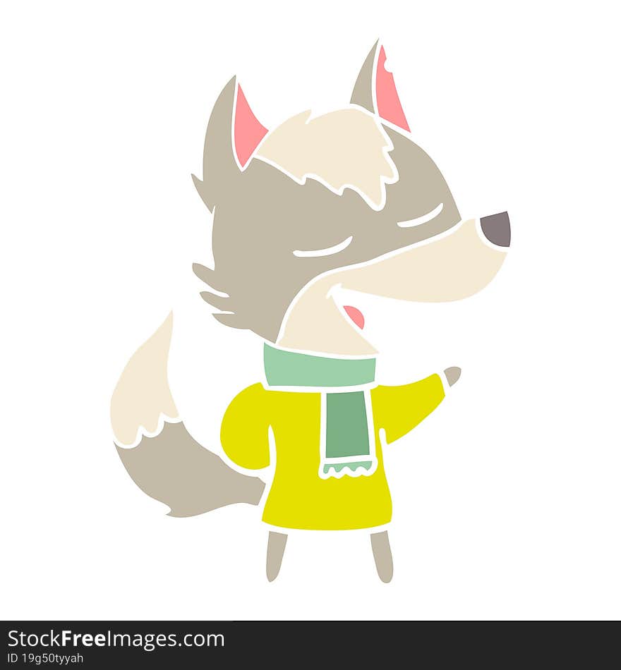 Flat Color Style Cartoon Wolf In Scarf Laughing