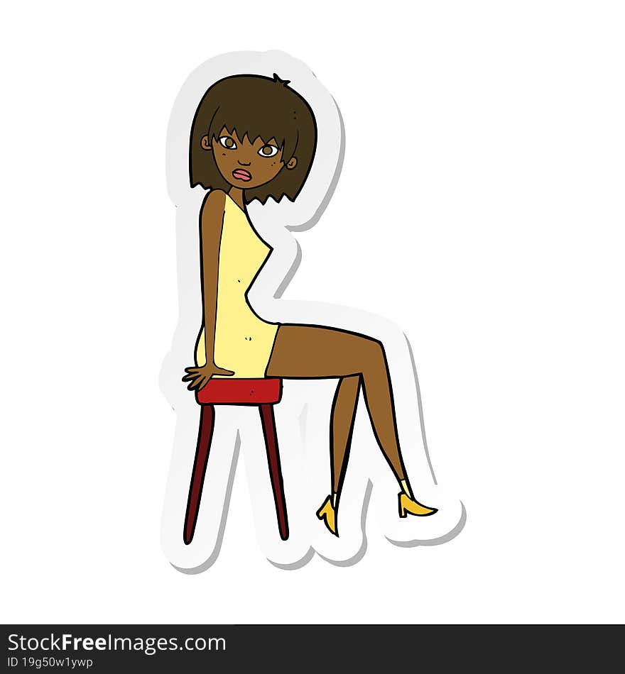 Sticker Of A Cartoon Woman Sitting On Stool