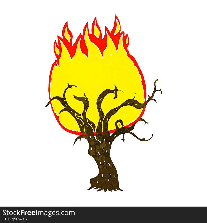 cartoon winter tree on fire