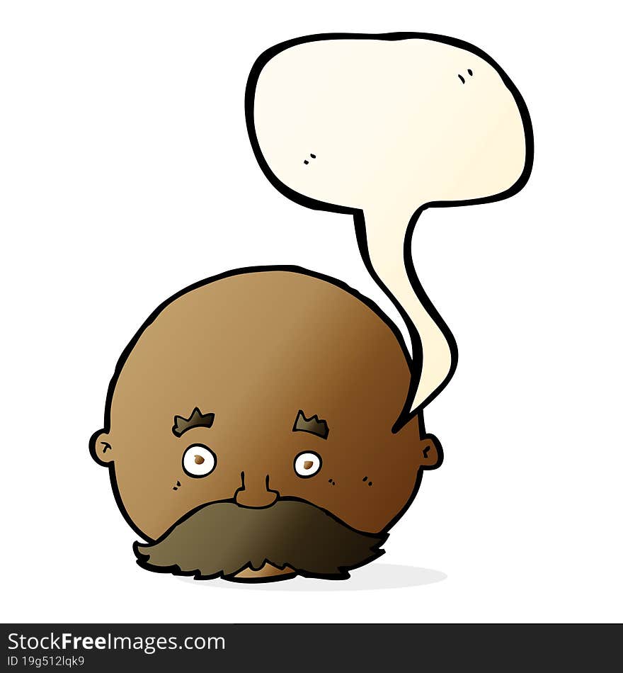 cartoon bald man with mustache with speech bubble