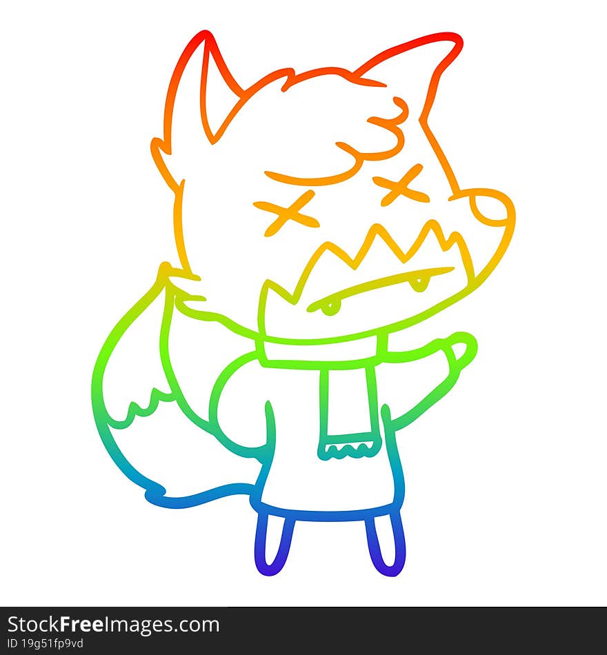 Rainbow Gradient Line Drawing Cartoon Dead Fox