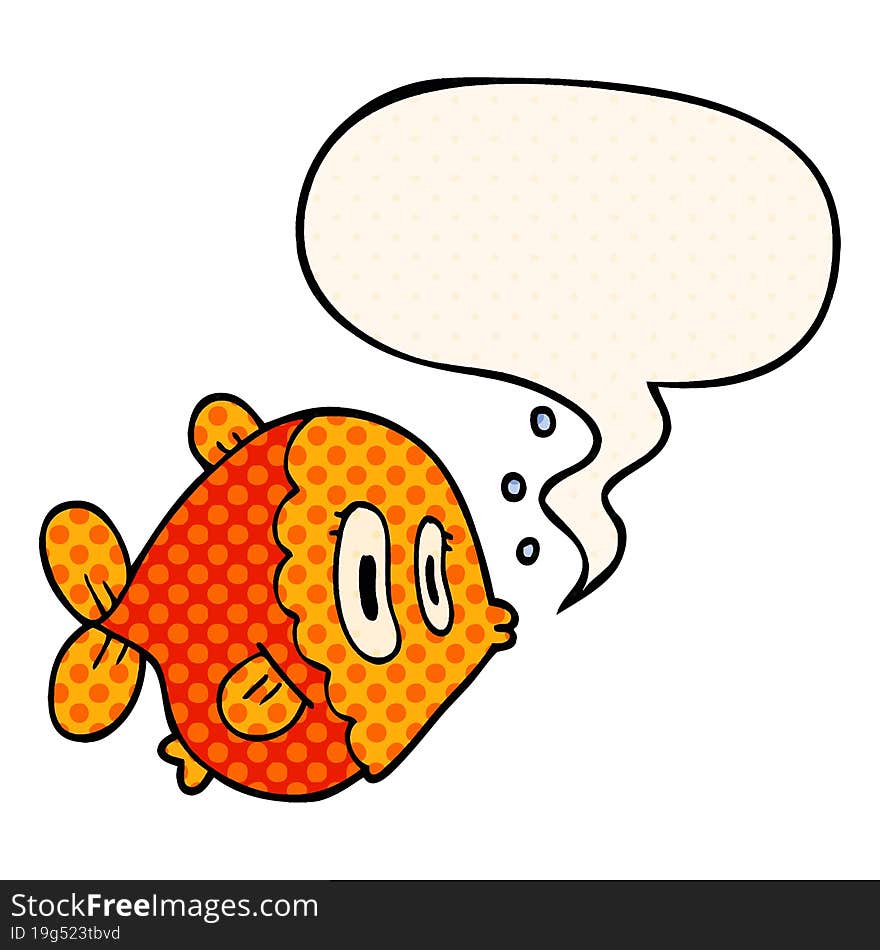 cartoon fish and speech bubble in comic book style