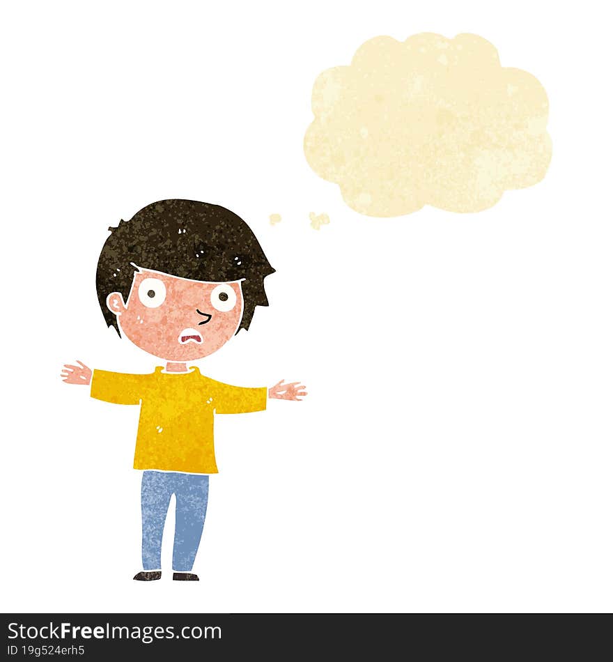 cartoon worried boy with thought bubble