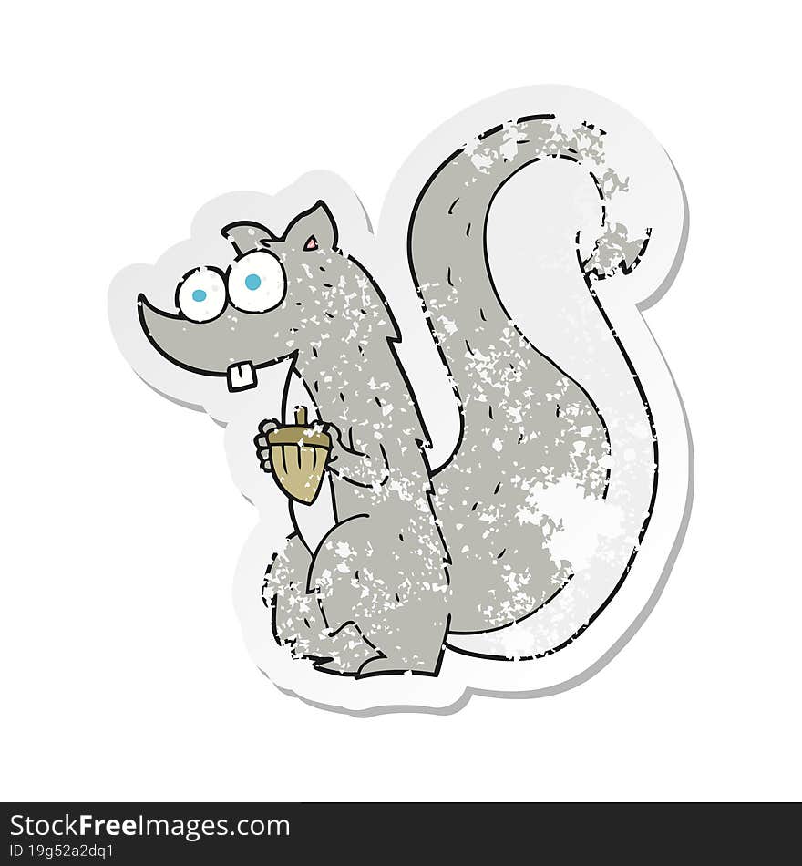 retro distressed sticker of a cartoon squirrel with nut