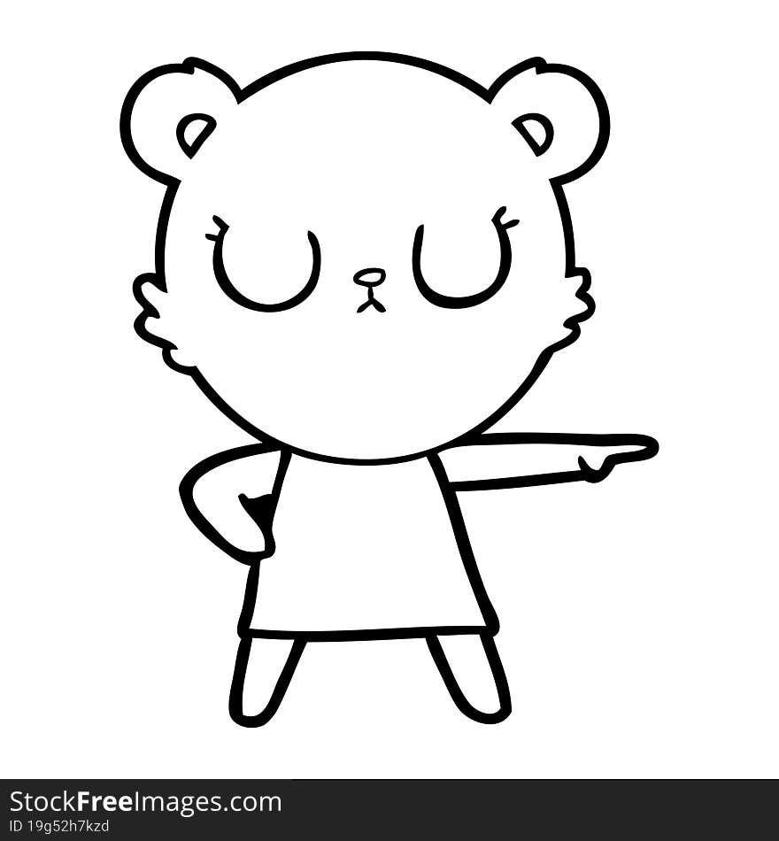 peaceful cartoon bear in dress pointing. peaceful cartoon bear in dress pointing