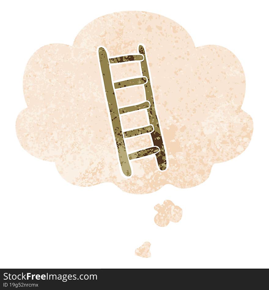 cartoon ladder and thought bubble in retro textured style