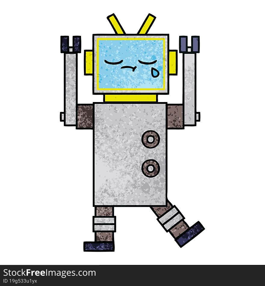 retro grunge texture cartoon crying robot