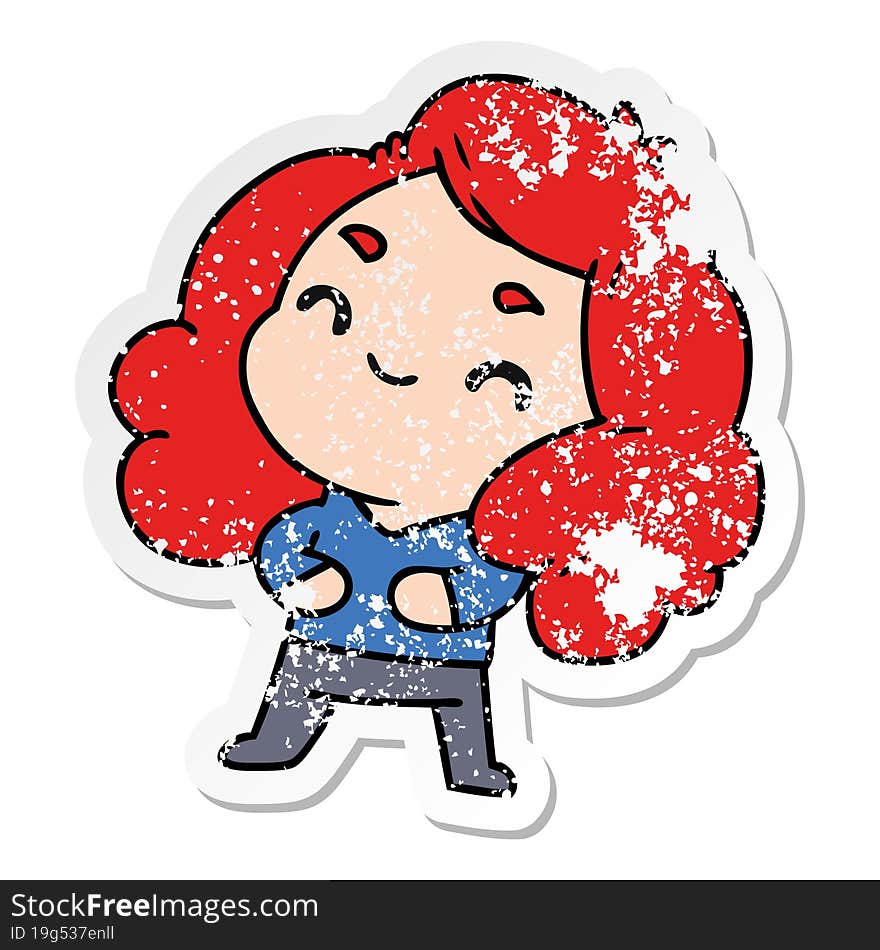 Distressed Sticker Cartoon Of A Cute Kawaii Girl