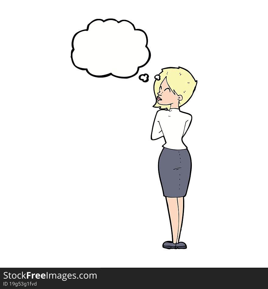 cartoon businesswoman ignoring with thought bubble