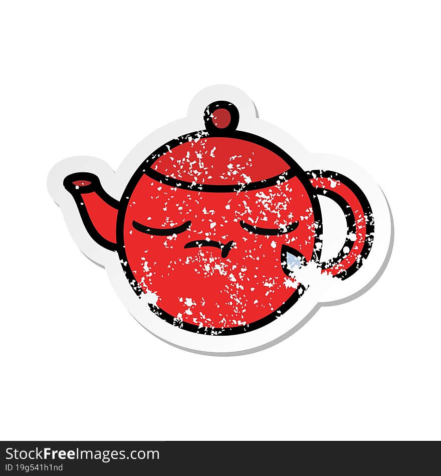 Distressed Sticker Of A Cute Cartoon Teapot