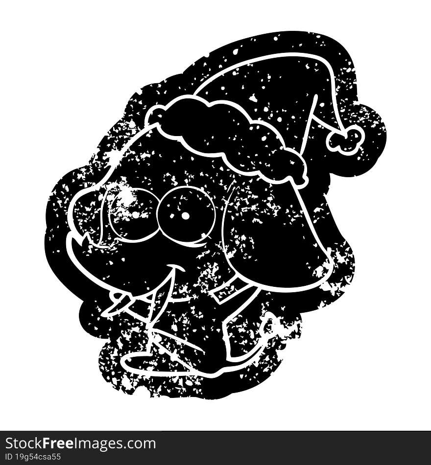 happy cartoon distressed icon of a elephant wearing santa hat