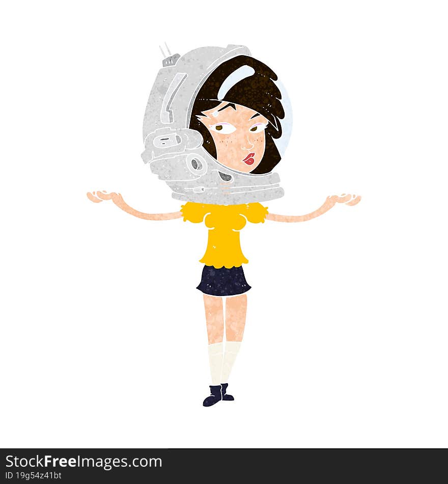 cartoon woman wearing space helmet