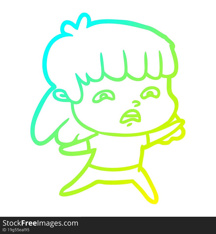 cold gradient line drawing cartoon worried woman