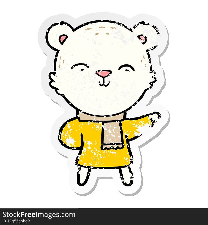 distressed sticker of a happy cartoon polar bear