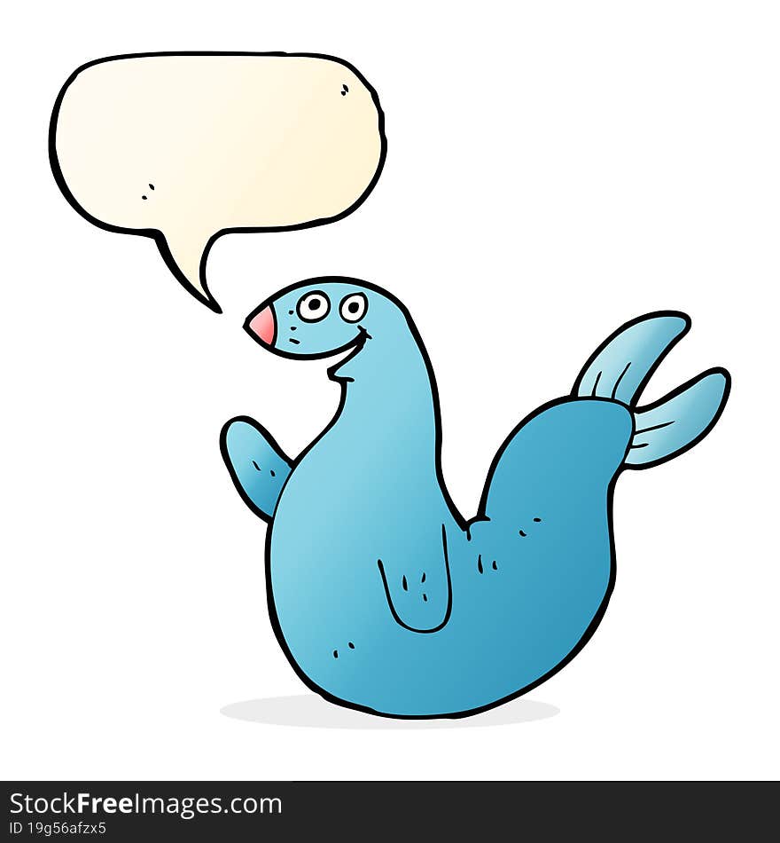 cartoon happy seal with speech bubble