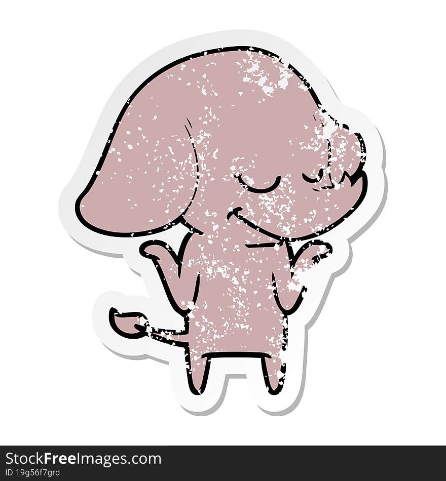 Distressed Sticker Of A Cartoon Smiling Elephant