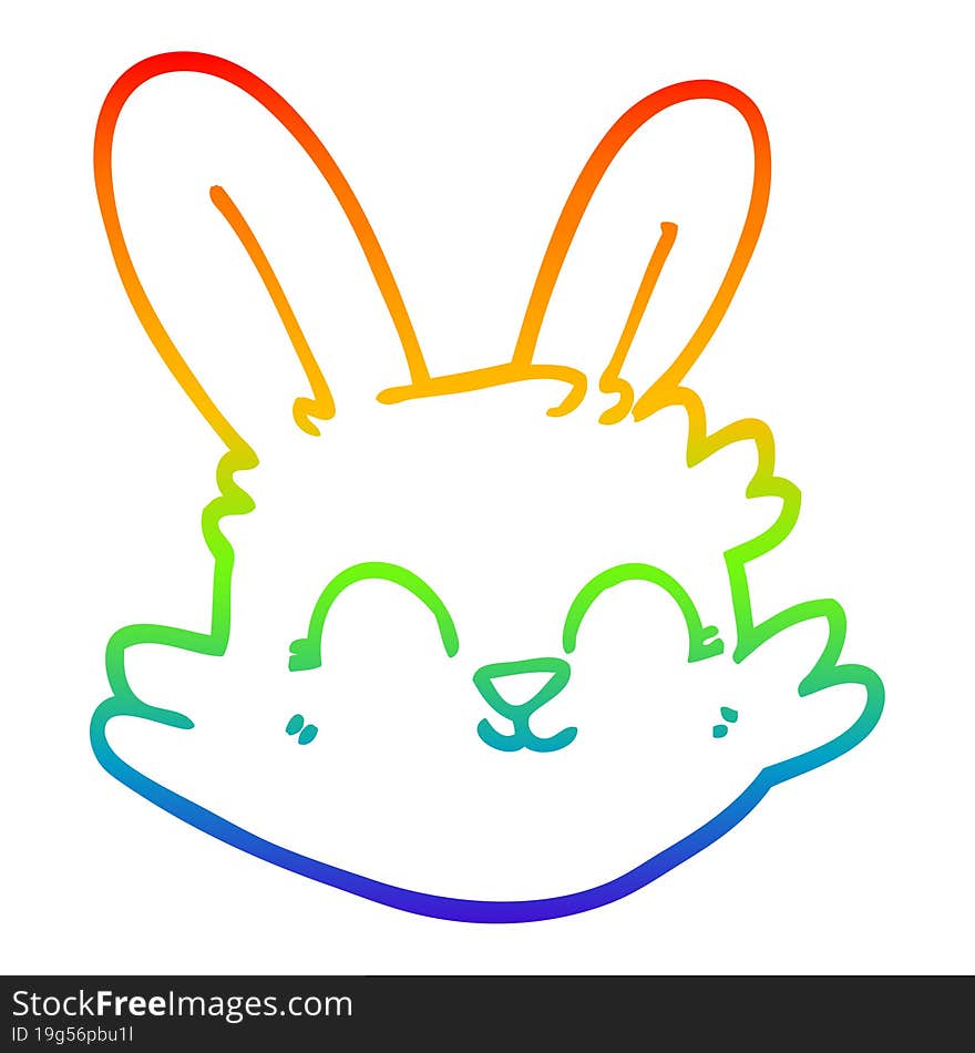 rainbow gradient line drawing of a cartoon happy rabbit