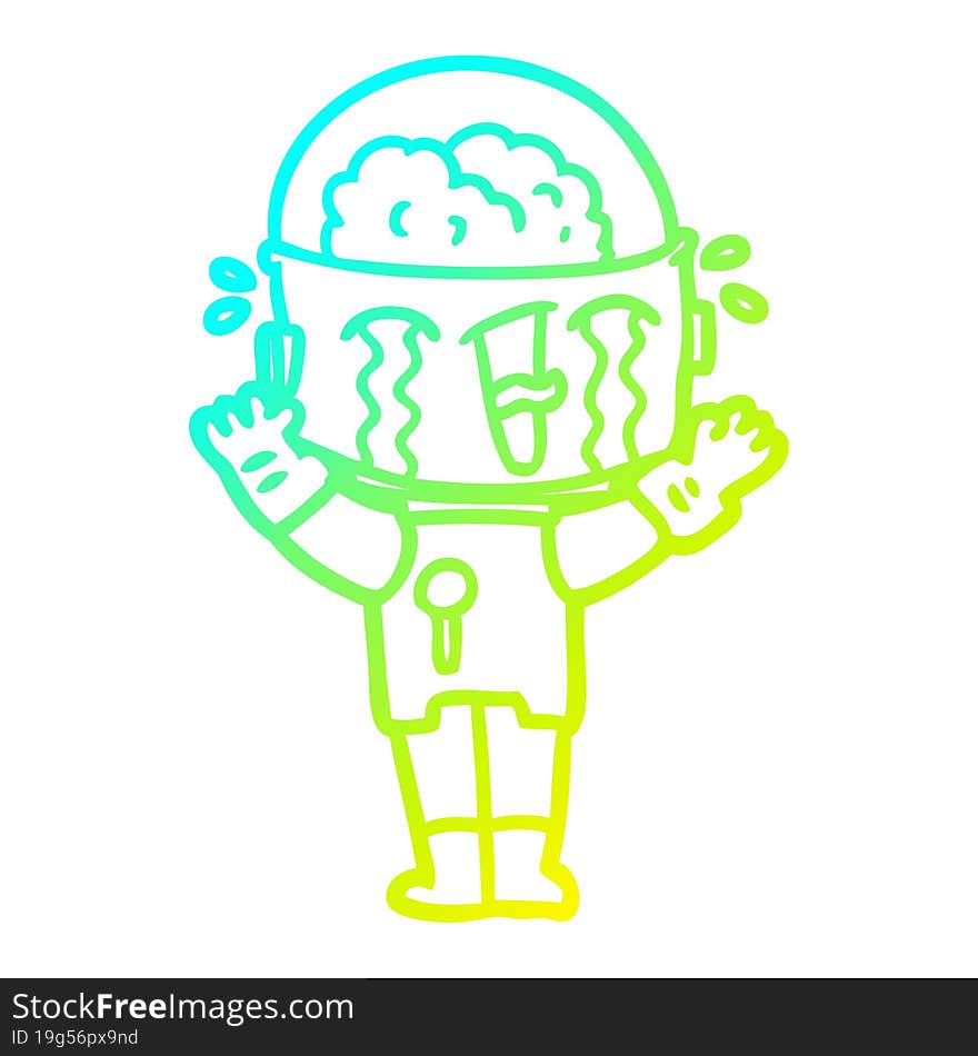 cold gradient line drawing cartoon crying robot