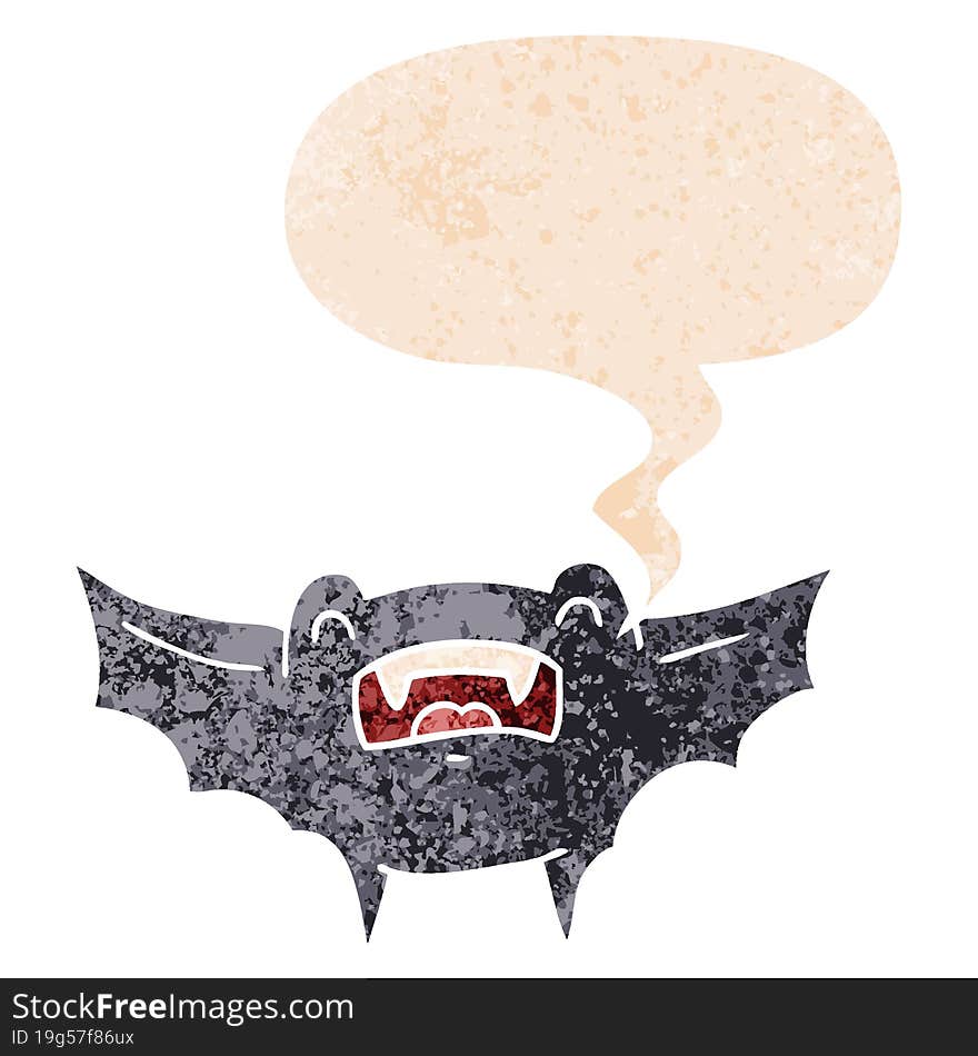 cartoon vampire bat and speech bubble in retro textured style