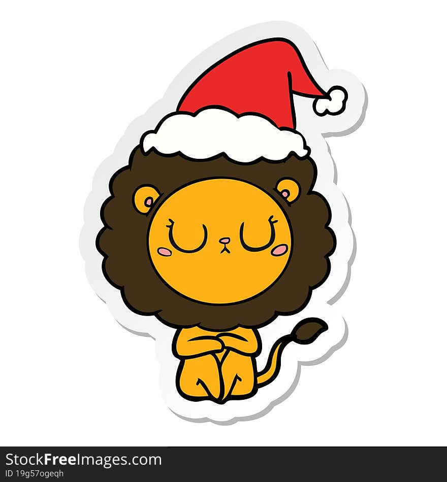 hand drawn sticker cartoon of a lion wearing santa hat