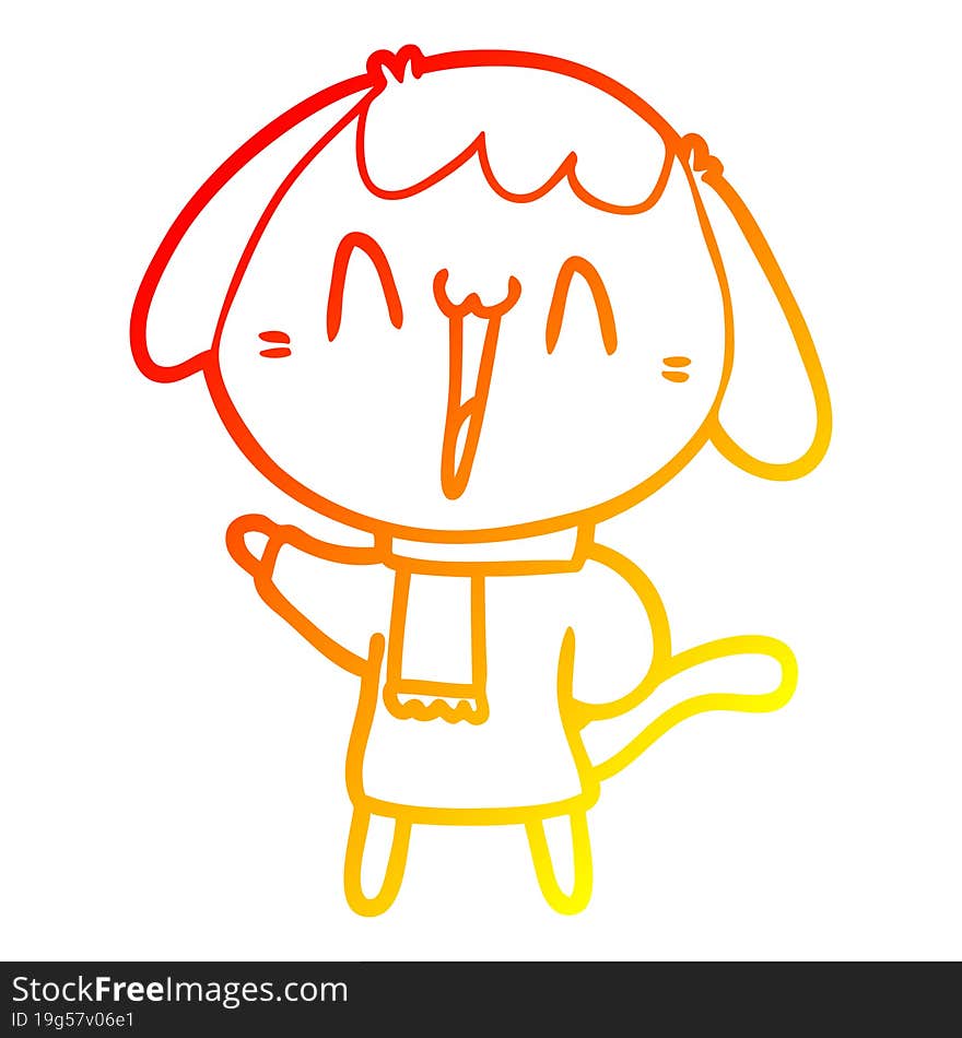 warm gradient line drawing of a cute cartoon dog