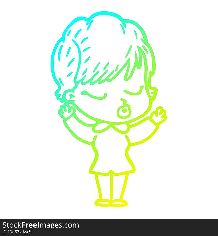 cold gradient line drawing cartoon woman with eyes shut