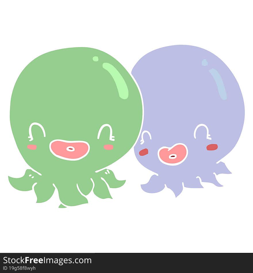 two flat color style cartoon octopi