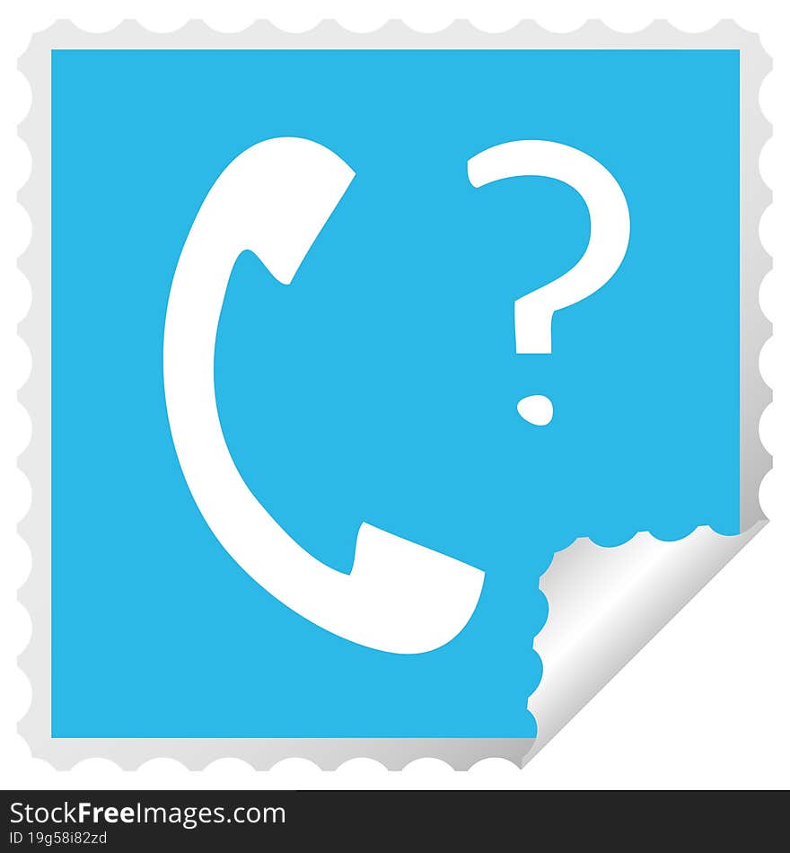 square peeling sticker cartoon telephone receiver with question mark