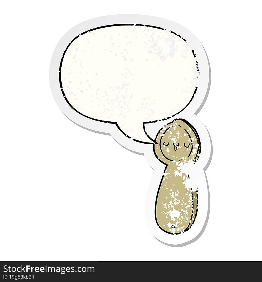 cartoon spoon with speech bubble distressed distressed old sticker. cartoon spoon with speech bubble distressed distressed old sticker