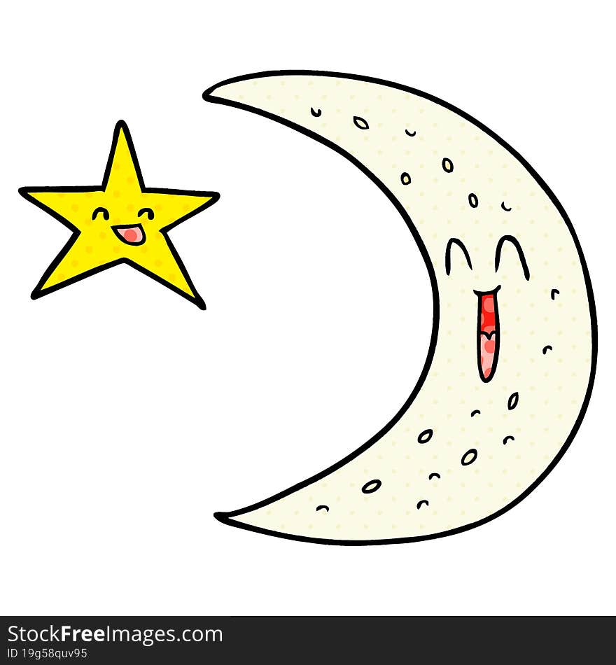 happy cartoon moon and star. happy cartoon moon and star