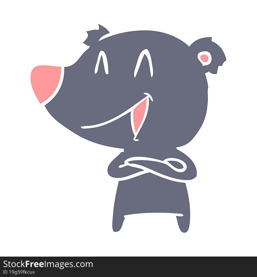 laughing bear with crossed arms flat color style cartoon