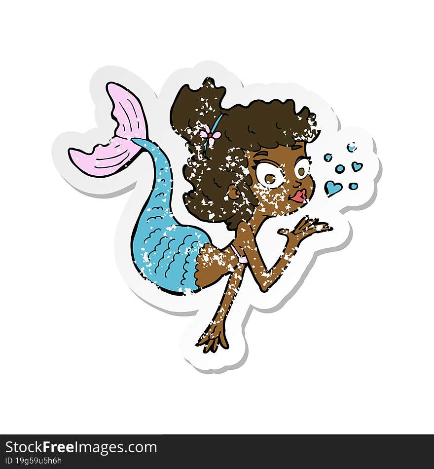 Retro Distressed Sticker Of A Cartoon Pretty Mermaid