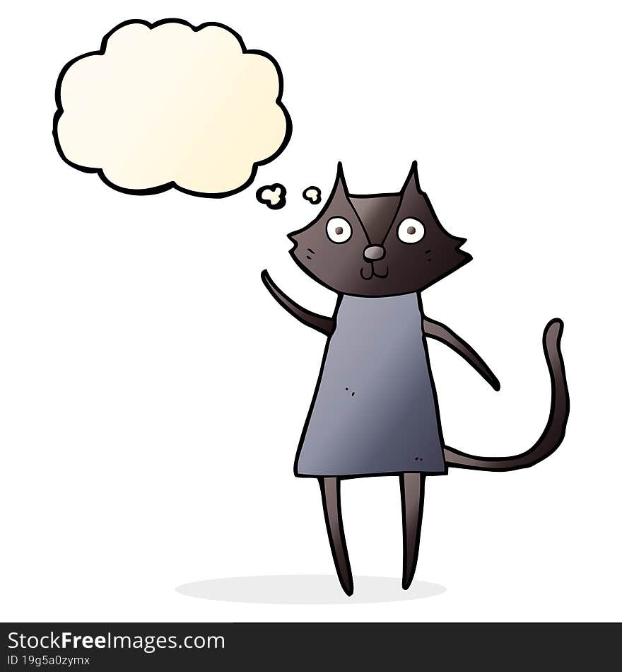 cute cartoon black cat waving with thought bubble