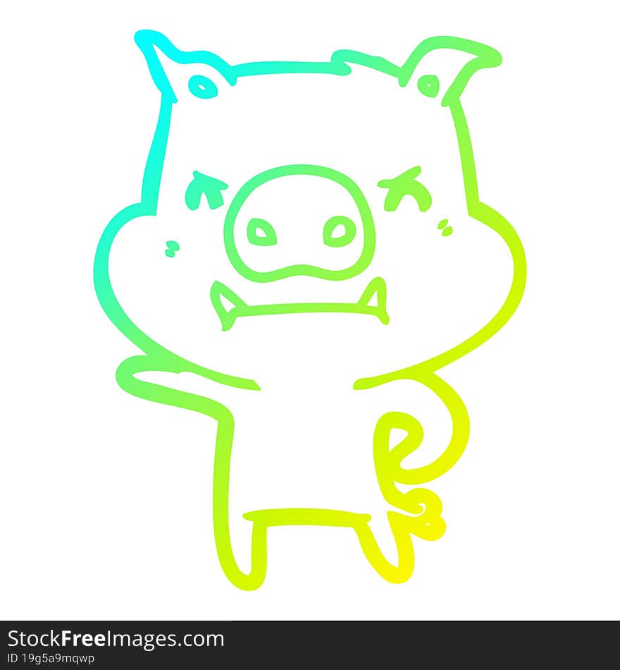 cold gradient line drawing of a angry cartoon pig