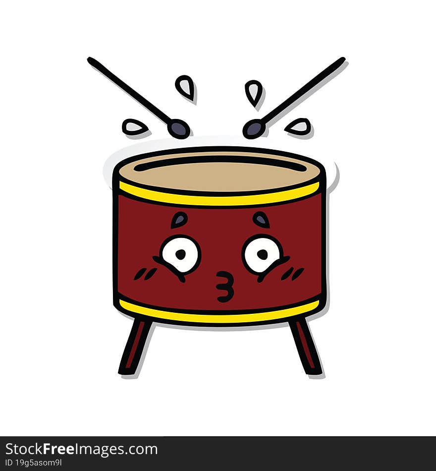 Sticker Of A Cute Cartoon Drum