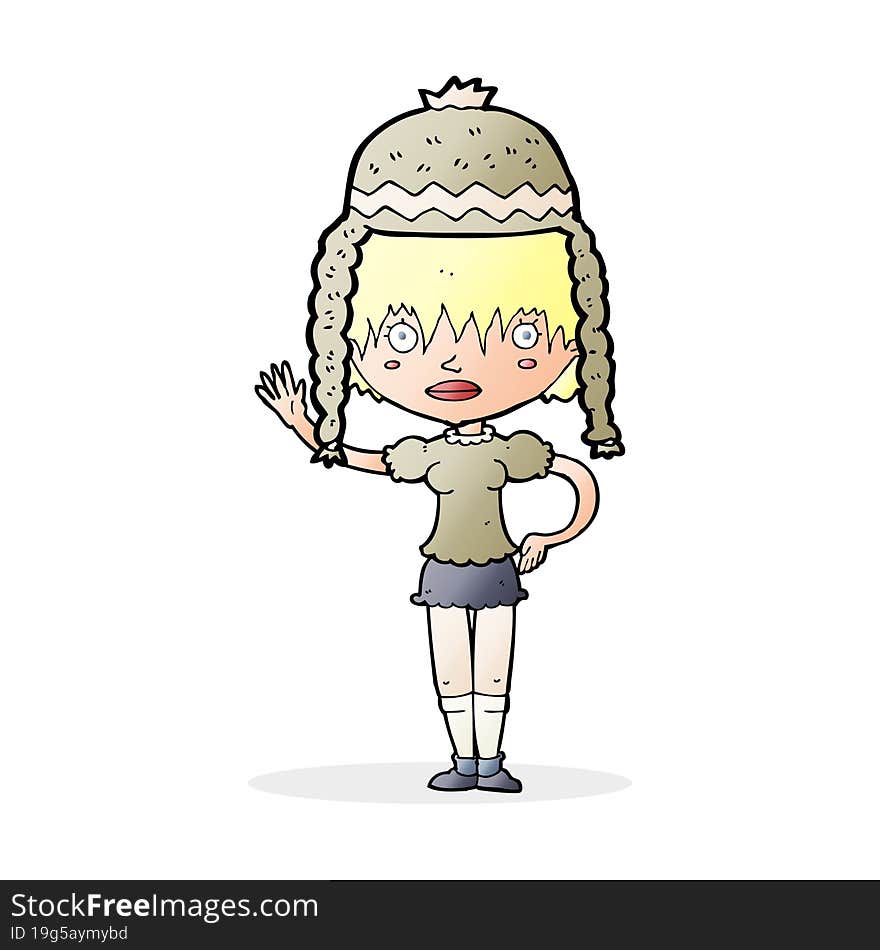 cartoon woman wearing winter hat