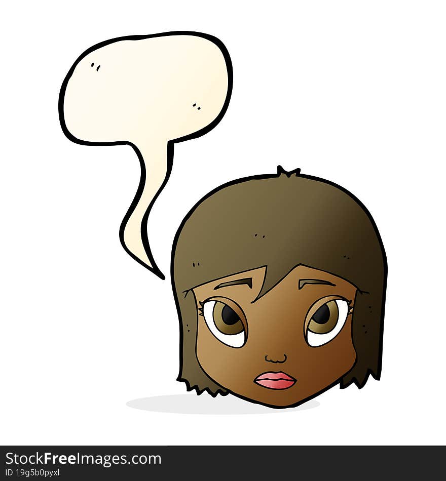 cartoon female face with speech bubble